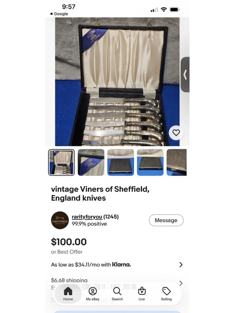 Vintage Viners of Sheffield England Stainless Steel Knives Set with Case
